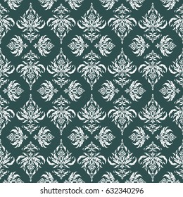 Decorative symmetry arabesque. White and blue seamless pattern good for greeting card for birthday, invitation or banner. Medieval royal pattern. Vector illustration.