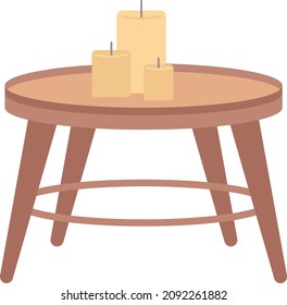 Decorative table with candles semi flat color vector item. Realistic object on white. Scandinavian interior style isolated modern cartoon style illustration for graphic design and animation