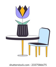 Decorative table and chair flat line color isolated vector object. Beautiful houseplant on board. Editable clip art image on white background. Simple outline cartoon spot illustration for web design