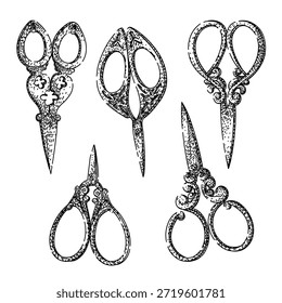 Decorative tailor scissors with intricate handles rendering a timeless, retro aesthetic, representing craftsmanship, fashion, and traditional haberdashery tools