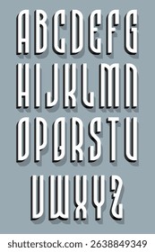 Decorative tall alphabet in retro vintage style with long shadows. Stylish 3D block letters, ideal for posters, branding, and typography design.