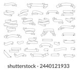 Decorative Tape linear icons of vintage flag. Set of Hand drawn ribbons, banners.