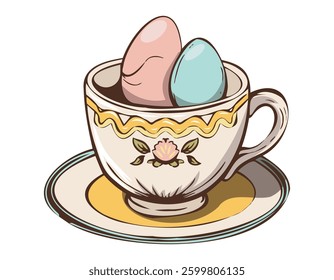Decorative Teacup with Colorful Eggs Inside