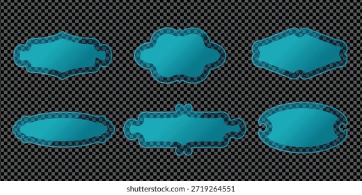 decorative teal frames or labels with ornate borders on a transparent background
