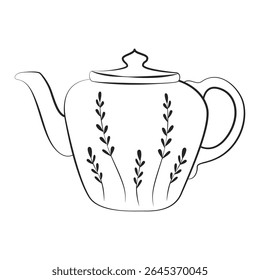 Decorativa Teapot Line Art. Vintage Tea Pot Contorno Desenho