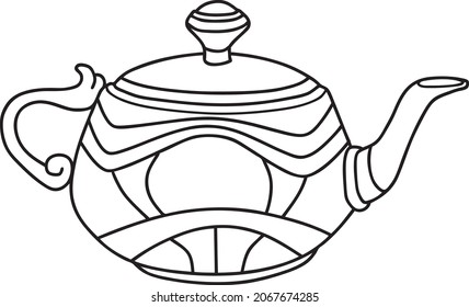 decorative teapot line vector illustration isolated on white background