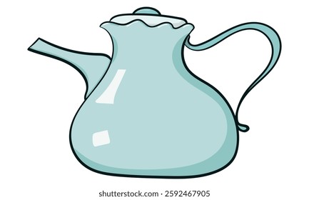 Decorative teapot side view colored doodle vector illustration. Isolated on white background