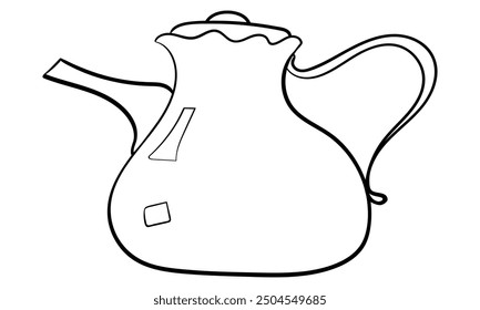Decorative teapot side view hand drawn outline vector illustration. Isolated on white background