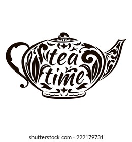 Decorative teapot. Vector Lettering