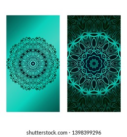 Decorative Template Card with Round Mandala From Floral Elements. Vector Illustration. For Coloring Book, Greeting Card, Invitation. Anti-Stress Therapy Pattern.