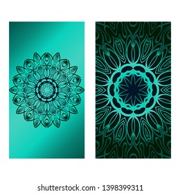 Decorative Template Card with Round Mandala From Floral Elements. Vector Illustration. For Coloring Book, Greeting Card, Invitation. Anti-Stress Therapy Pattern.