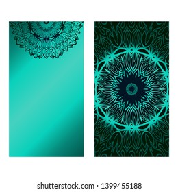 Decorative Template Card with Round Mandala From Floral Elements. Vector Illustration. For Coloring Book, Greeting Card, Invitation. Anti-Stress Therapy Pattern.