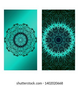 Decorative Template Card with Round Mandala From Floral Elements. Vector Illustration. For Coloring Book, Greeting Card, Invitation. Anti-Stress Therapy Pattern.