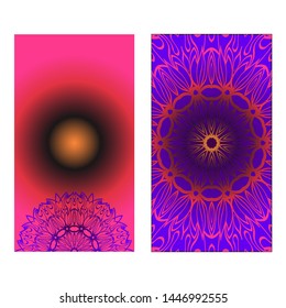 Decorative Template Card with Round Mandala From Floral Elements. Vector Illustration. For Coloring Book, Greeting Card, Invitation. Anti-Stress Therapy Pattern.