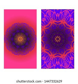 Decorative Template Card with Round Mandala From Floral Elements. Vector Illustration. For Coloring Book, Greeting Card, Invitation. Anti-Stress Therapy Pattern.