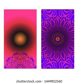 Decorative Template Card with Round Mandala From Floral Elements. Vector Illustration. For Coloring Book, Greeting Card, Invitation. Anti-Stress Therapy Pattern.