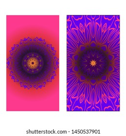 Decorative Template Card with Round Mandala From Floral Elements. Vector Illustration. For Coloring Book, Greeting Card, Invitation. Anti-Stress Therapy Pattern.