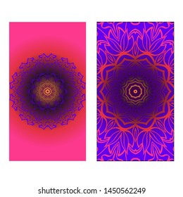 Decorative Template Card with Round Mandala From Floral Elements. Vector Illustration. For Coloring Book, Greeting Card, Invitation. Anti-Stress Therapy Pattern.
