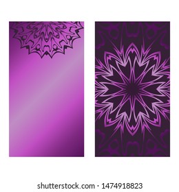 Decorative Template Card with Round Mandala From Floral Elements. Vector Illustration. For Coloring Book, Greeting Card, Invitation. Anti-Stress Therapy Pattern.