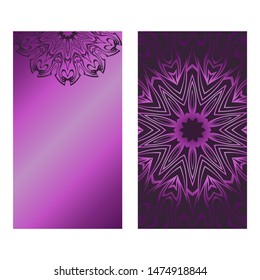 Decorative Template Card with Round Mandala From Floral Elements. Vector Illustration. For Coloring Book, Greeting Card, Invitation. Anti-Stress Therapy Pattern.