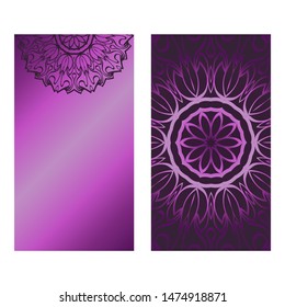 Decorative Template Card with Round Mandala From Floral Elements. Vector Illustration. For Coloring Book, Greeting Card, Invitation. Anti-Stress Therapy Pattern.