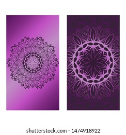 Decorative Template Card with Round Mandala From Floral Elements. Vector Illustration. For Coloring Book, Greeting Card, Invitation. Anti-Stress Therapy Pattern.