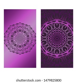 Decorative Template Card with Round Mandala From Floral Elements. Vector Illustration. For Coloring Book, Greeting Card, Invitation. Anti-Stress Therapy Pattern.