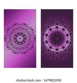 Decorative Template Card with Round Mandala From Floral Elements. Vector Illustration. For Coloring Book, Greeting Card, Invitation. Anti-Stress Therapy Pattern.