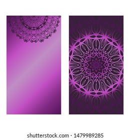 Decorative Template Card with Round Mandala From Floral Elements. Vector Illustration. For Coloring Book, Greeting Card, Invitation. Anti-Stress Therapy Pattern.
