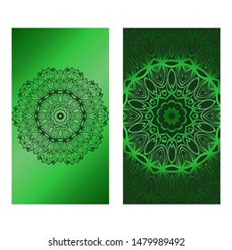 Decorative Template Card with Round Mandala From Floral Elements. Vector Illustration. For Coloring Book, Greeting Card, Invitation. Anti-Stress Therapy Pattern.