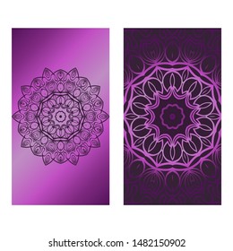 Decorative Template Card with Round Mandala From Floral Elements. Vector Illustration. For Coloring Book, Greeting Card, Invitation. Anti-Stress Therapy Pattern.