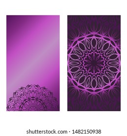 Decorative Template Card with Round Mandala From Floral Elements. Vector Illustration. For Coloring Book, Greeting Card, Invitation. Anti-Stress Therapy Pattern.