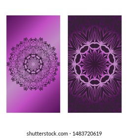 Decorative Template Card with Round Mandala From Floral Elements. Vector Illustration. For Coloring Book, Greeting Card, Invitation. Anti-Stress Therapy Pattern.