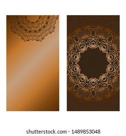 Decorative Template Card with Round Mandala From Floral Elements. Vector Illustration. For Coloring Book, Greeting Card, Invitation. Anti-Stress Therapy Pattern.