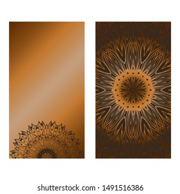 Decorative Template Card with Round Mandala From Floral Elements. Vector Illustration. For Coloring Book, Greeting Card, Invitation. Anti-Stress Therapy Pattern.
