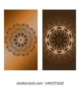 Decorative Template Card with Round Mandala From Floral Elements. Vector Illustration. For Coloring Book, Greeting Card, Invitation. Anti-Stress Therapy Pattern.