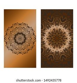 Decorative Template Card with Round Mandala From Floral Elements. Vector Illustration. For Coloring Book, Greeting Card, Invitation. Anti-Stress Therapy Pattern.