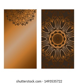 Decorative Template Card with Round Mandala From Floral Elements. Vector Illustration. For Coloring Book, Greeting Card, Invitation. Anti-Stress Therapy Pattern.