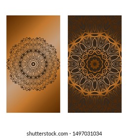Decorative Template Card with Round Mandala From Floral Elements. Vector Illustration. For Coloring Book, Greeting Card, Invitation. Anti-Stress Therapy Pattern.