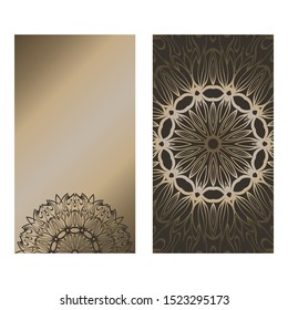 Decorative Template Card with Round Mandala From Floral Elements. Vector Illustration. For Coloring Book, Greeting Card, Invitation. Anti-Stress Therapy Pattern.