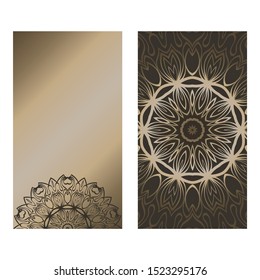 Decorative Template Card with Round Mandala From Floral Elements. Vector Illustration. For Coloring Book, Greeting Card, Invitation. Anti-Stress Therapy Pattern.