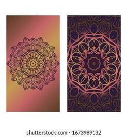 Decorative Template Card with Round Mandala From Floral Elements. Vector Illustration. 