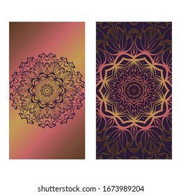Tarjeta de plantilla decorativa con Mandala redonda de elementos florales. Ilustración vectorial.  