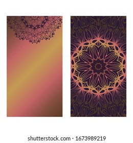 Decorative Template Card with Round Mandala From Floral Elements. Vector Illustration. 