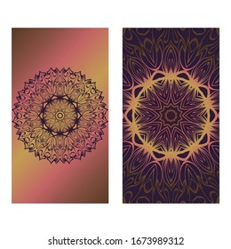 Decorative Template Card with Round Mandala From Floral Elements. Vector Illustration. 