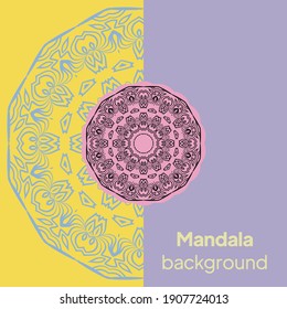 Decorative Template Card with Round Mandala From Floral Elements. Vector Illustration.