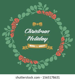 Decorative template christmas holiday, with nature green leafy flower frame design. Vector