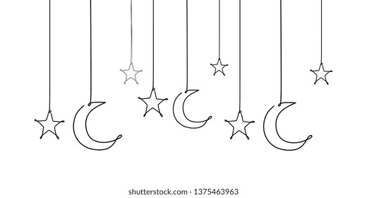 Decorative Template Design For Ramadan With Stars, Moon, And Lantern.
