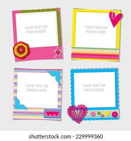 Decorative Template Frame Design For Baby Photo And Memories, Scrapbook Concept, Vector Illustration