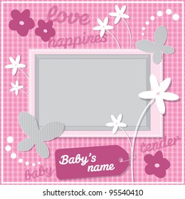 Decorative template frame design for baby photo and memories, scrapbook concept, vector illustration